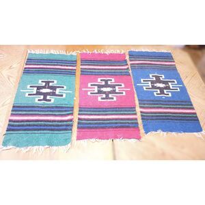 Set 3 Vintage Chimayo Weaving Miniature Rug Mats Southwest New Mexico 30" x 15"